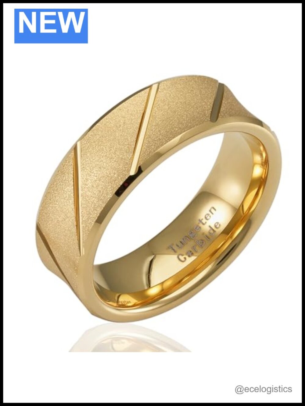 Mens Tungsten Gold Sandblasted Slant Grooved Wedding Band